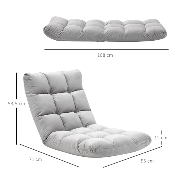 Lattiatuoli 3-In-1 Taitettava Säädettävä Selkänoja 13 Asentoa Taitettava Lepotuoli Harmaa Metallivaahto 55X71X53,5Cm