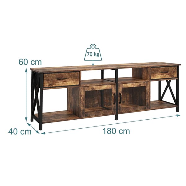 Industrielt sort TV-bord med opbevaring, 180 cm