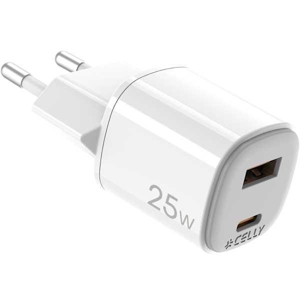 USB-oplader GaN 1 x USB-A + 1 x USB-C PD 25W Hvid