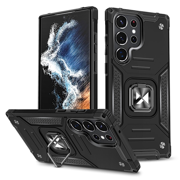 Armoret etui til Samsung Galaxy S23 Ultra, Ring Armor magnetisk holder, sort