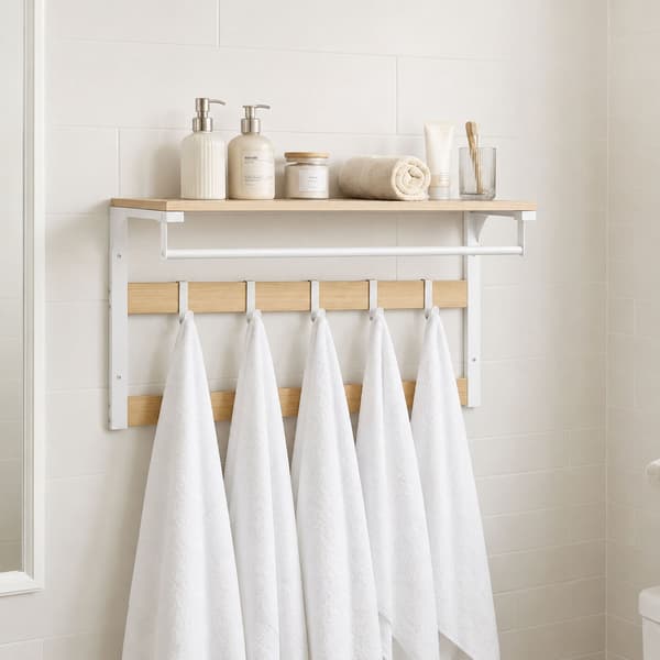 Väggmonterad klädhängare med hyllplan, vit, 80 cm