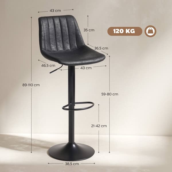Barstole, sæt med 2, Retro, justerbar højde, sort