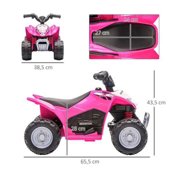 Pink elektrisk børne-quad med LED-lys, horn og brede dæk