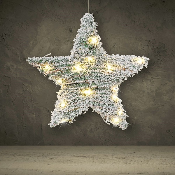 Julstjärna med 30 LED-lampor och snöeffekt