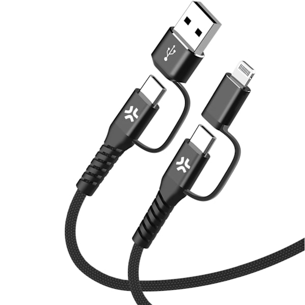 4-i-1 kabel USB-C/USB-A til USB-C/Lightning Max 60W 2 m Sort