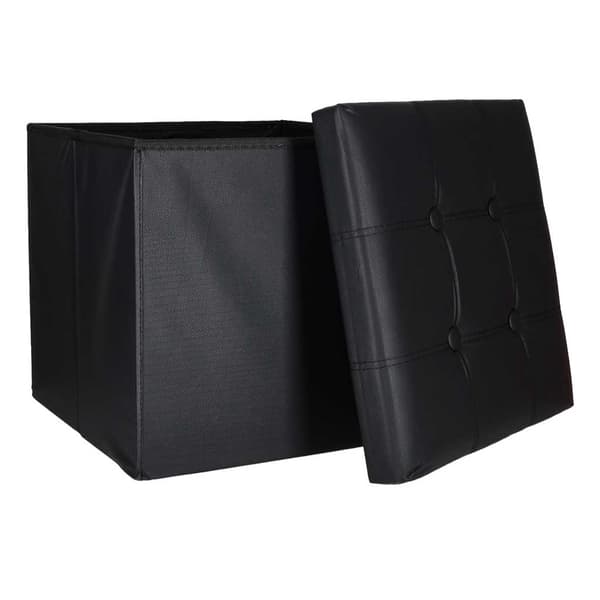 Sort opbevaringsfodbold i kunstlæder, foldbar 38x38x36 cm