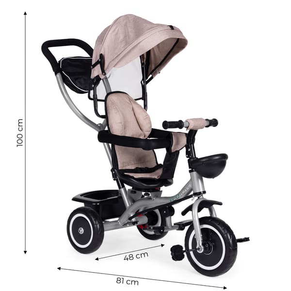2-i-1 trehjuling barnvagn, vridbar sits, fällbar kapell, beige, ECOTOYS