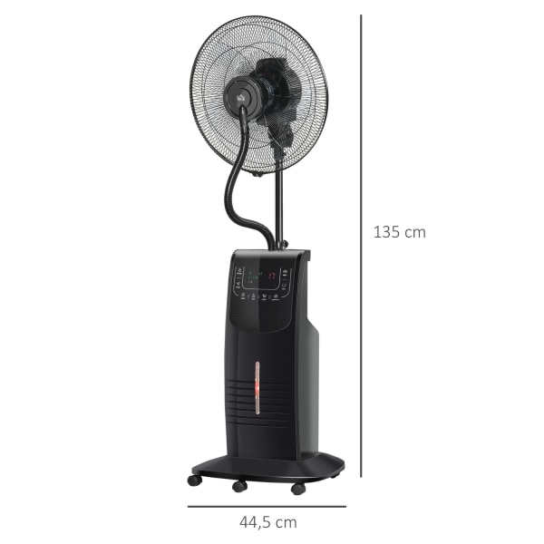 Jalustatuuletin Vesisumuttimella 3,1L, 3 Tilaa, Sumutoiminto, Säädettävä Kallistuskulma, Teräs, Musta, Korkeus 135Cm