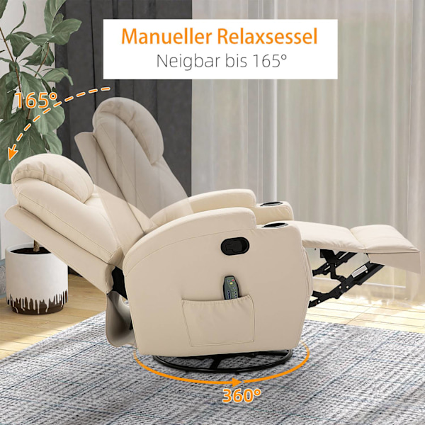 Afslapningsstol Med Lænefunktion, Elektrisk Massagestol, 5 Massagetilstande, Kunstlæder, Cremehvid, 84X92X109Cm