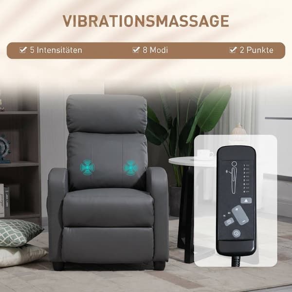 Fåtölj med massagefunktion, justerbart ryggstöd, grå