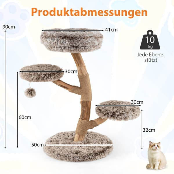 Kradsetræ med 4 plysniveauer, birketræ, jutestolper