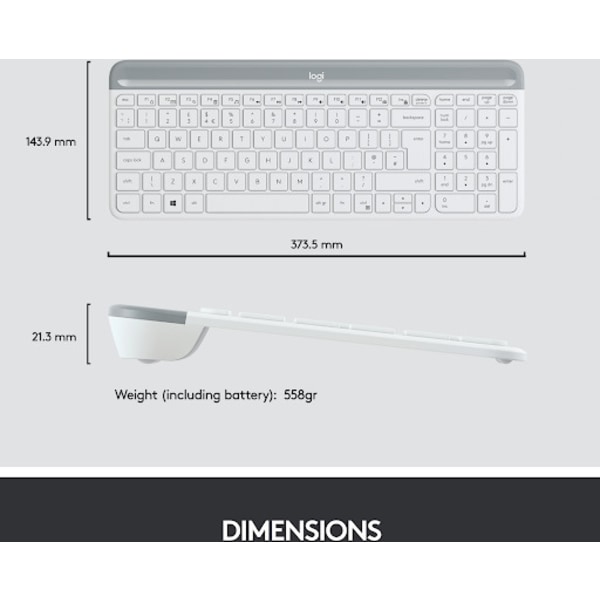Logitech MK470 Slim - näppäimistö ja hiiri, valkoinen