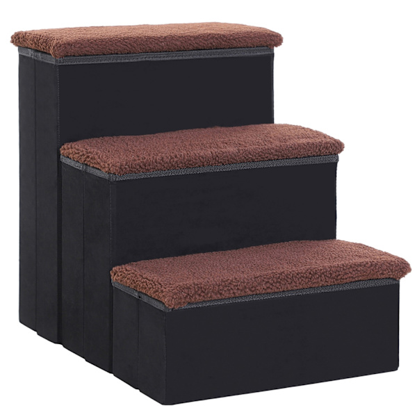 Pet Stairs Foldbar Kattetrappe/Hundetrappe Med 3 Trin Og Opbevaringsplads, Til Katte Og Hunde, Mdf, Sort, 40X54X48Cm