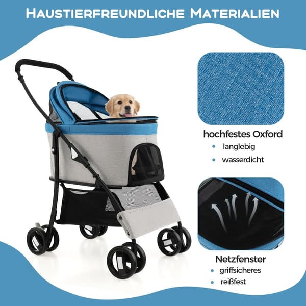 3-i-1 kæledyrsklapvogn, foldbar, op til 15 kg, blå