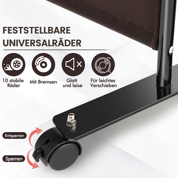 Rumsavdelare med 4 paneler på hjul 173 cm hög rullbar sekretessskärm Brun