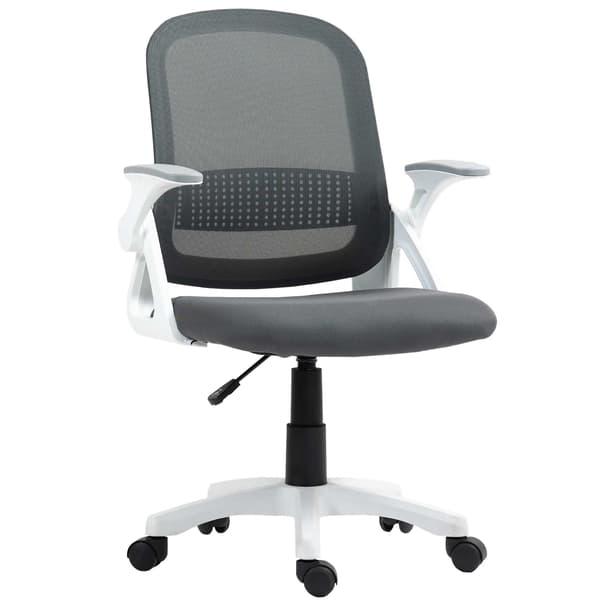 Ergonomisk kontorsstol i nät med fällbara armstöd, grå