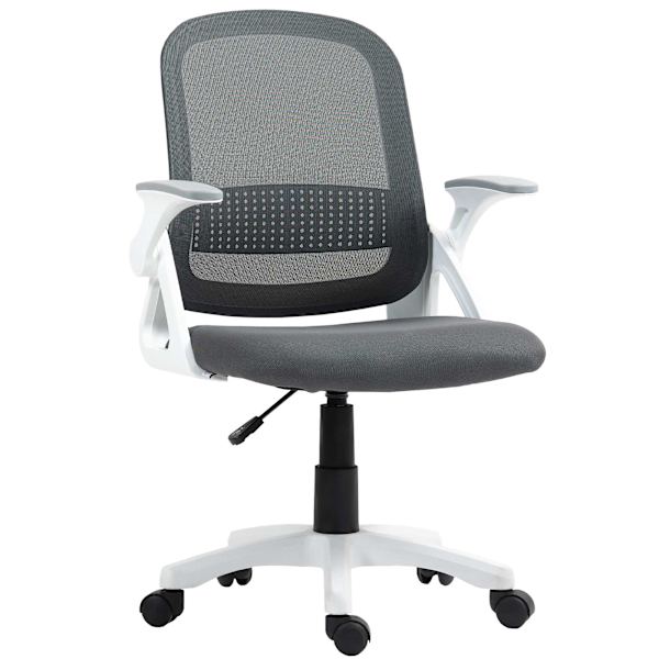 Ergonomisk kontorstol i net med foldbare armlæn, grå