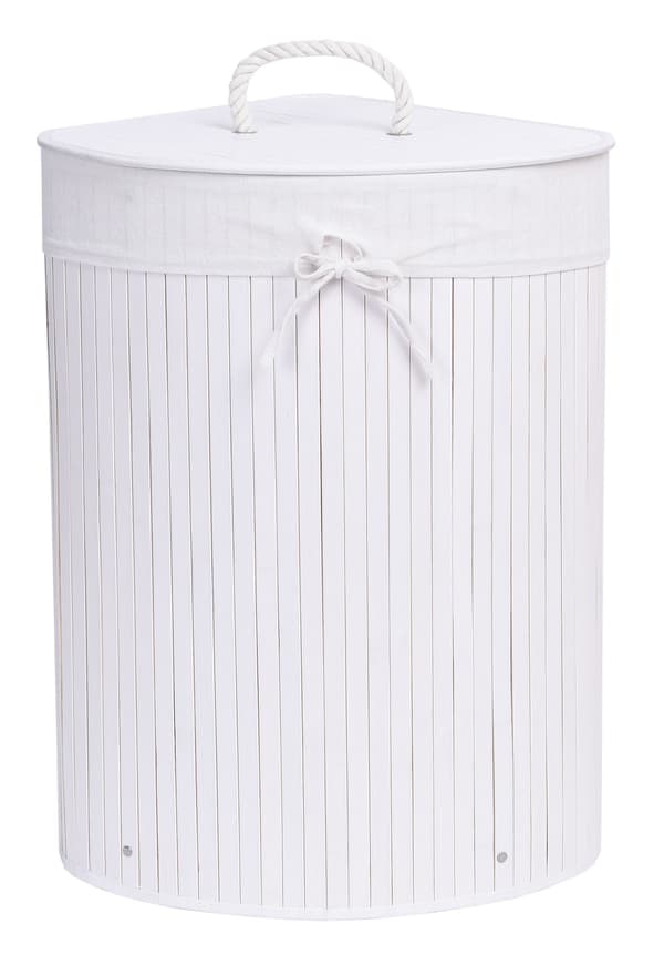 Bambuhörnkorg med lock, 60 l, vit