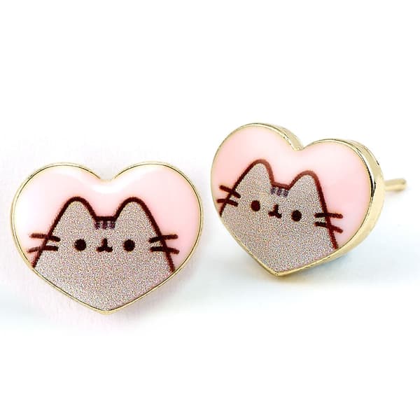 Pusheen hjerteøreringe i sølv med sødt kattedesign