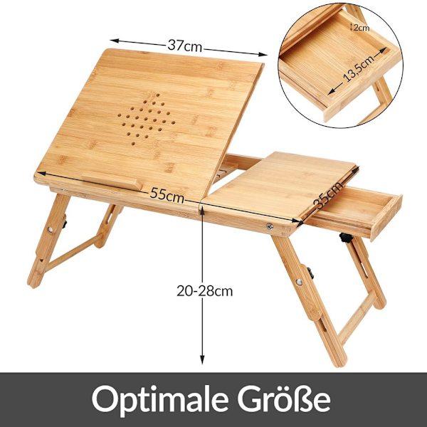 Bambu laptopbord med ventilationshål och låda