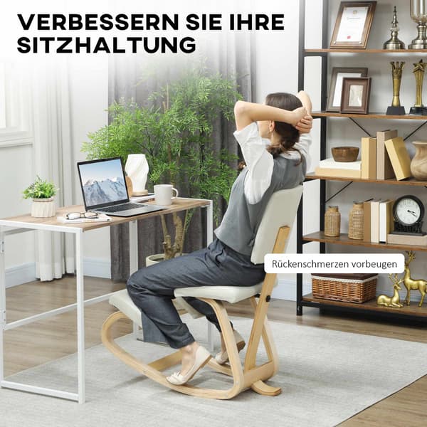 Ergonomisk knäböjd stol, björkträram, krämvit