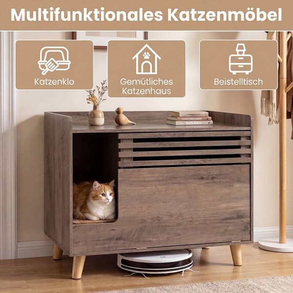 Kattlåda med fälldörr, brunt trä
