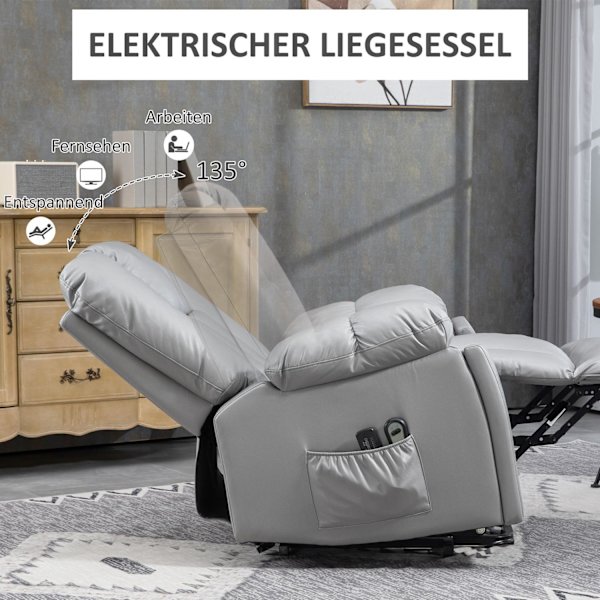 Tv-Stol Stå-Op-Hjælp Elektrisk Afslapningsstol Tilbagelænet Funktion 4 Massagetilstande Massagestol Lomme Fjederkerne Fjernbetjening