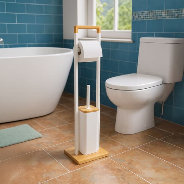 Bambus badeværelsessæt med toiletpapirholder og børste