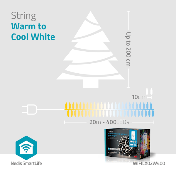SmartLife jluelys | Snor | Wi-Fi | Varm til kølig hvid | 400 LED's | 20.0 m | Android™ / IOS
