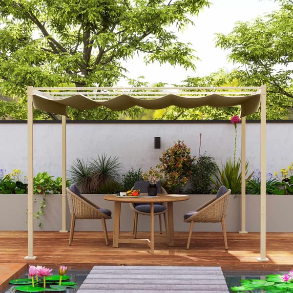 Utfällbar trädgårdspergola, 3x3m, kaki, UPF30+ tak