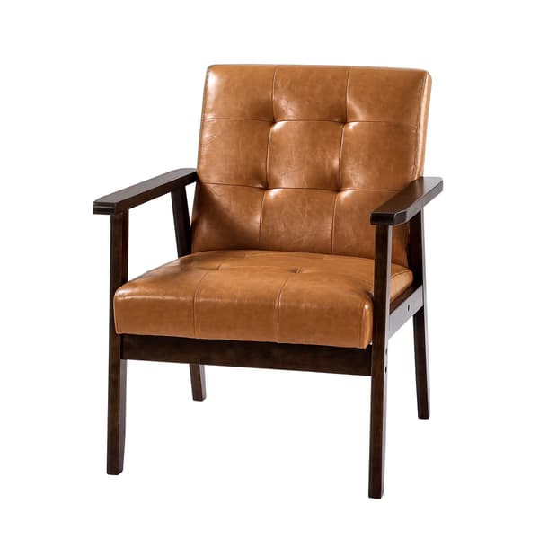 Mid-Century accentfåtölj, PU-läder, massivt träram