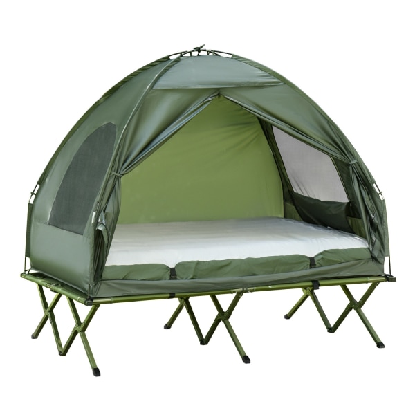 Korotettu Telttasänky Ja Teltta Camp Bed Kupoliteltta Ilmapatjalla Pumpulla Taffeta Green 193 X 136 X 178 Cm