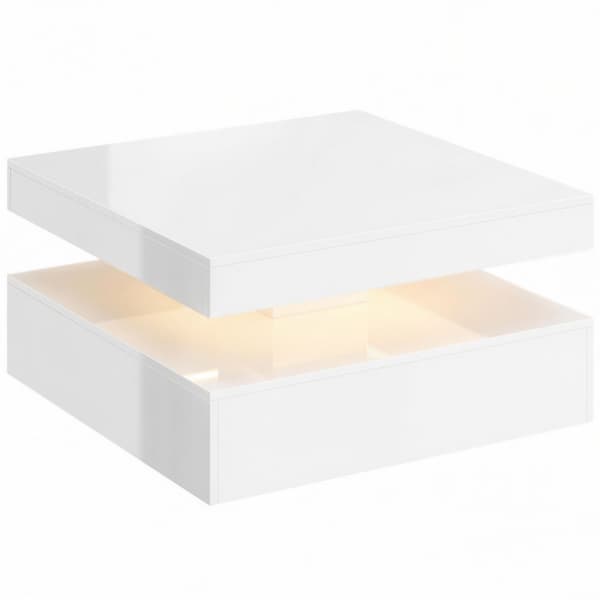 LED-soffbord med förvaring, 2 nivåer, högblank vit