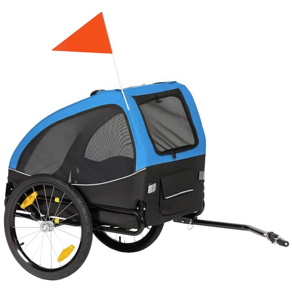 Cykeltrailer til kæledyr, 20" hjul, netvinduer, blå/sort