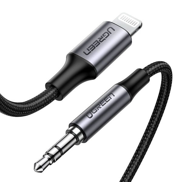 AUX lydkabel til iPhone MFI Lightning - 3,5 mm mini jack 1m grå