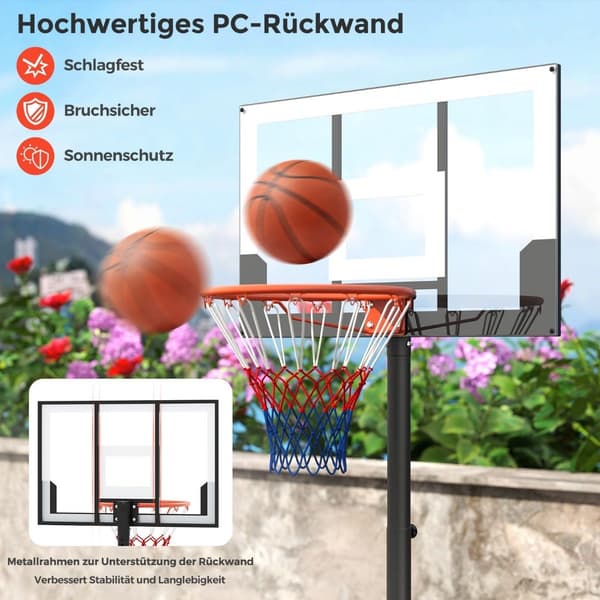 Justerbar utomhusbasketbåge, 100-212 cm höjdområde