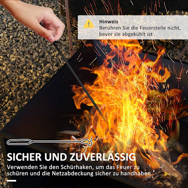 Fire Bowl Eldkorg Med Gnistgaller & Poker, Förvaringsfack, Idealisk För Trädgård Och Uteplats, Metall, Svart