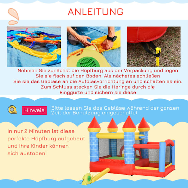Bouncy Castle Liukumäellä Ja Uima-Altaalla Puhallettava Leikkilinna 3 Lapselle, Oxford & Polyesteri Kangas, Punainen+Sininen+Vihreä, 3-8 Vuotta