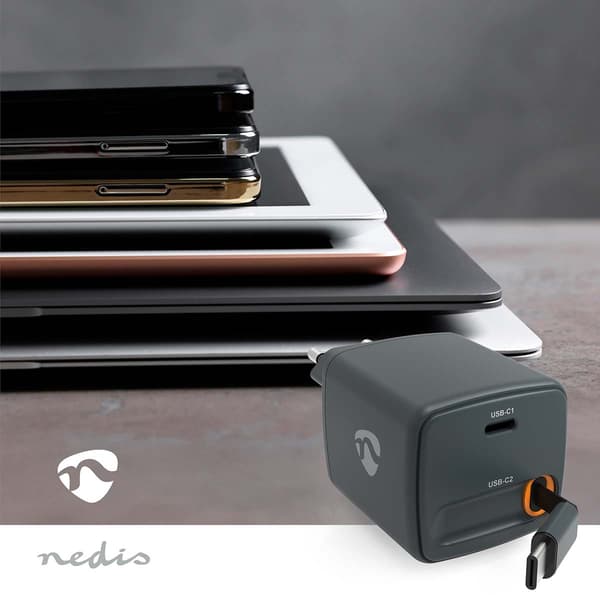 USB-C väggladdare med 30W utdragbar kabel, GaN, PD3.0