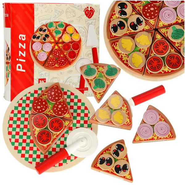 Puinen pizzasetti tarvikkeineen