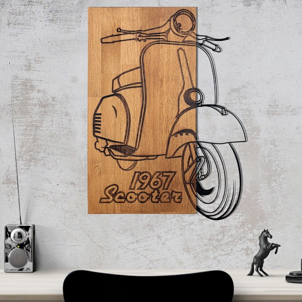 Dekorativt trævægstilbehør Nostalgisk scooter