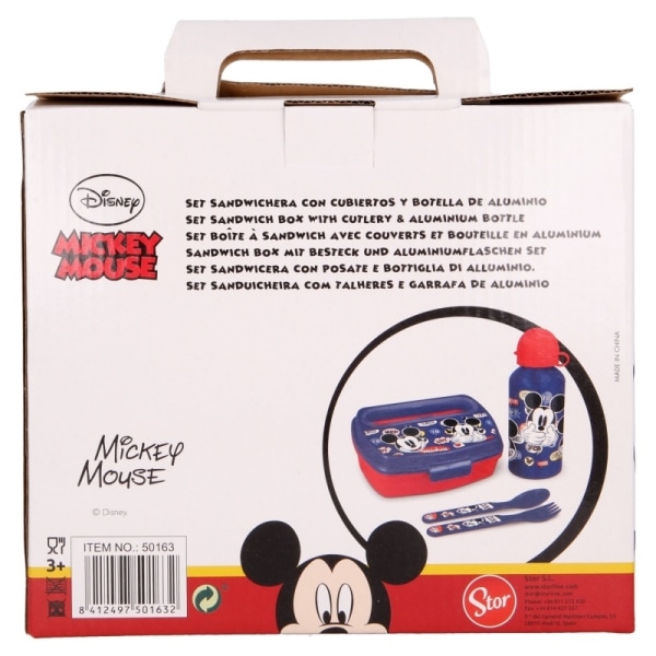 Mickey Mouse - Madpakkesæt, 400 ml vandflaske, bestik