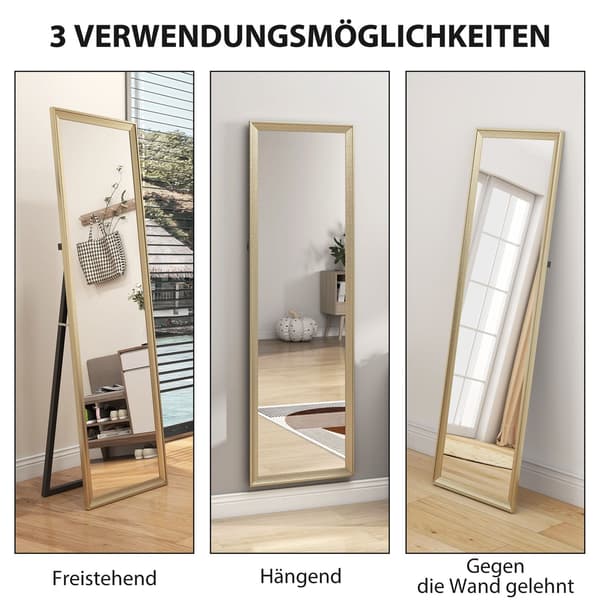 Helkroppsspegel, flexibel placering, 160x50 cm, guld