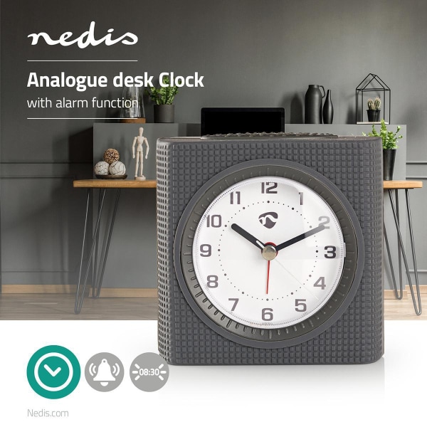 Analogt Bord Vækkeur | Snooze funktion | Baggrundslys | Grå / Hvid