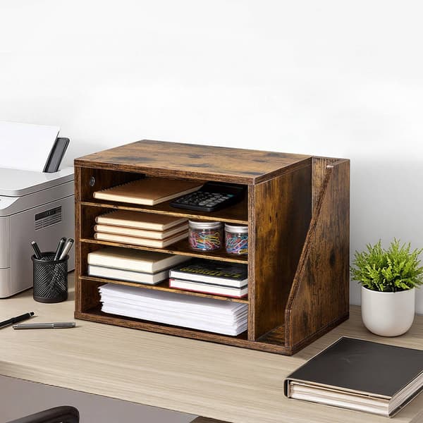 Litteraturorganisator, MDF-postsorterer med 4 rum, brun