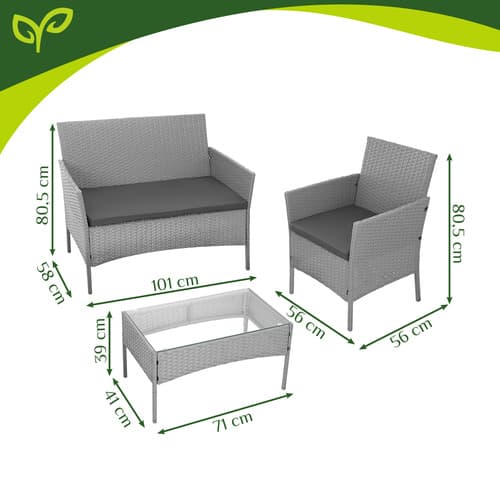 Gråt Rattan Havemøbelsæt – 2 Stole, Sofa, Bord