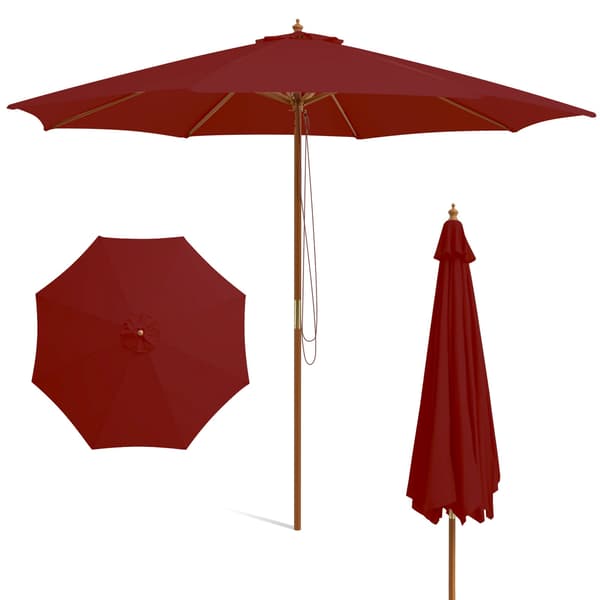 Stor træparasol, 300 cm, rød, bambusribber