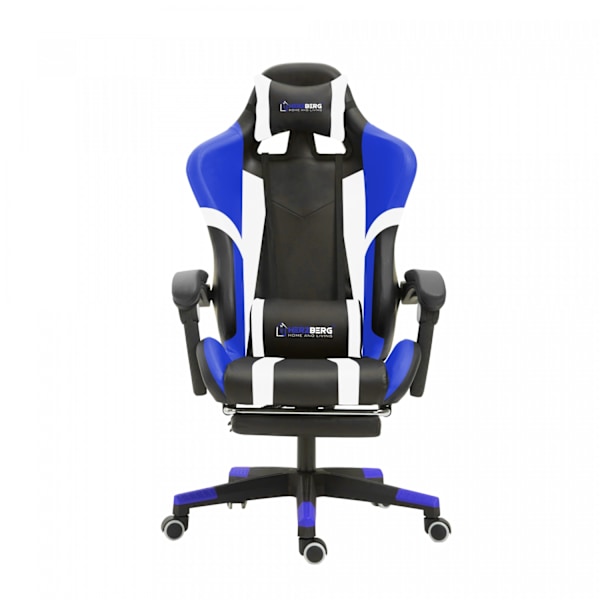 Herzberg HG-8083: Trefarvet spille- og kontorstol med lineær blå accent