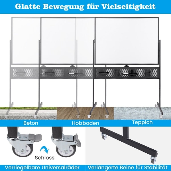 120 x 90 cm Dobbeltsidet mobil tavle med stifttavle &amp; Roller &amp; Sort stativ