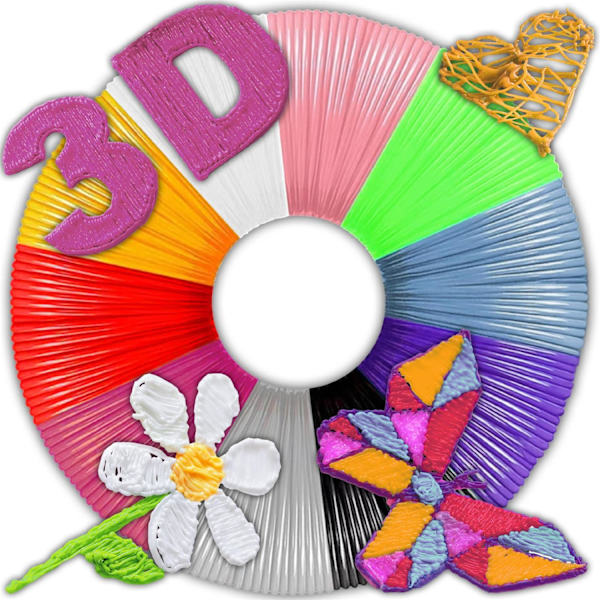 PLA-filament til 3D-penne, 10 farver, 50 meter i alt